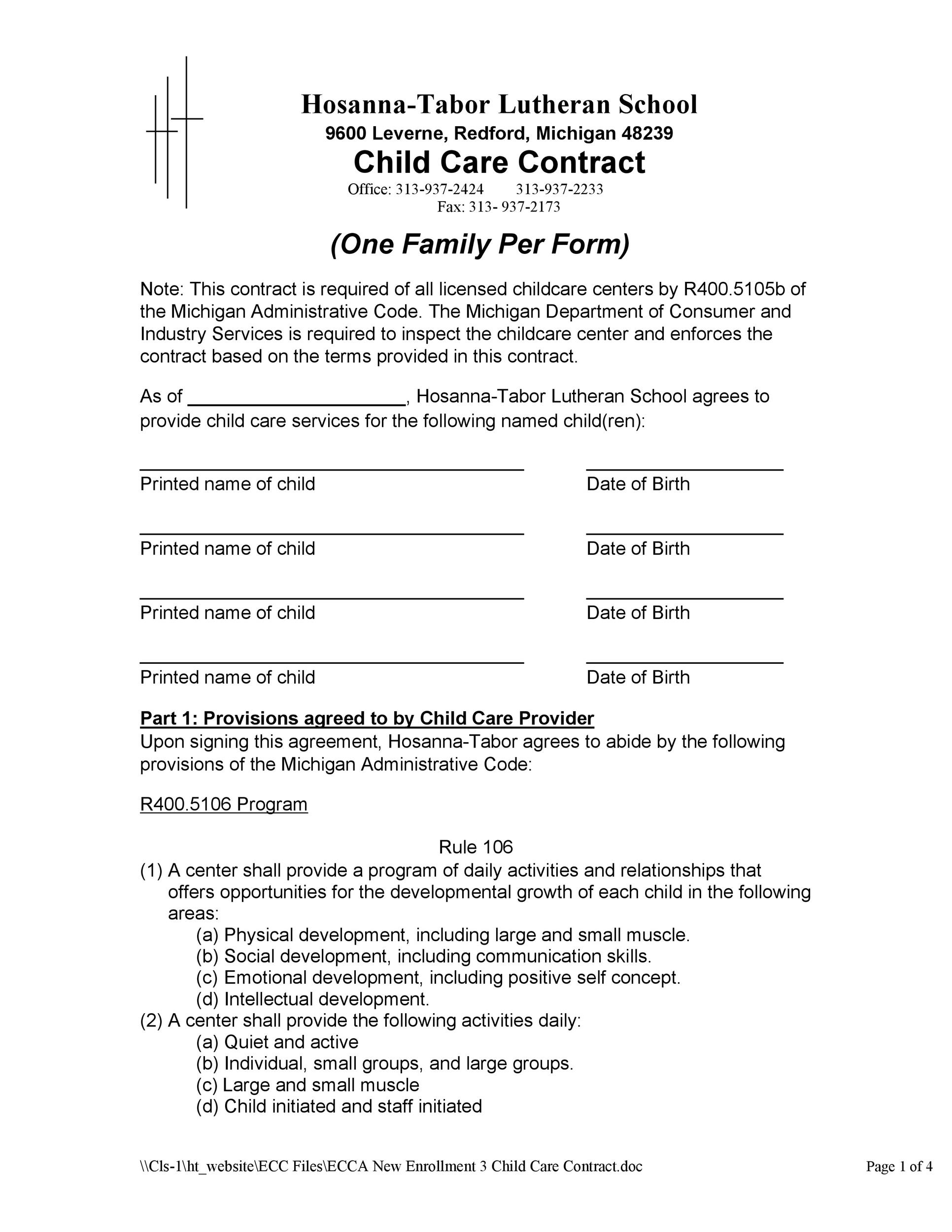 50 Daycare, Child Care &amp; Babysitting Contract Templates [Free] ᐅ inside Free Babysitting Contract Agreement