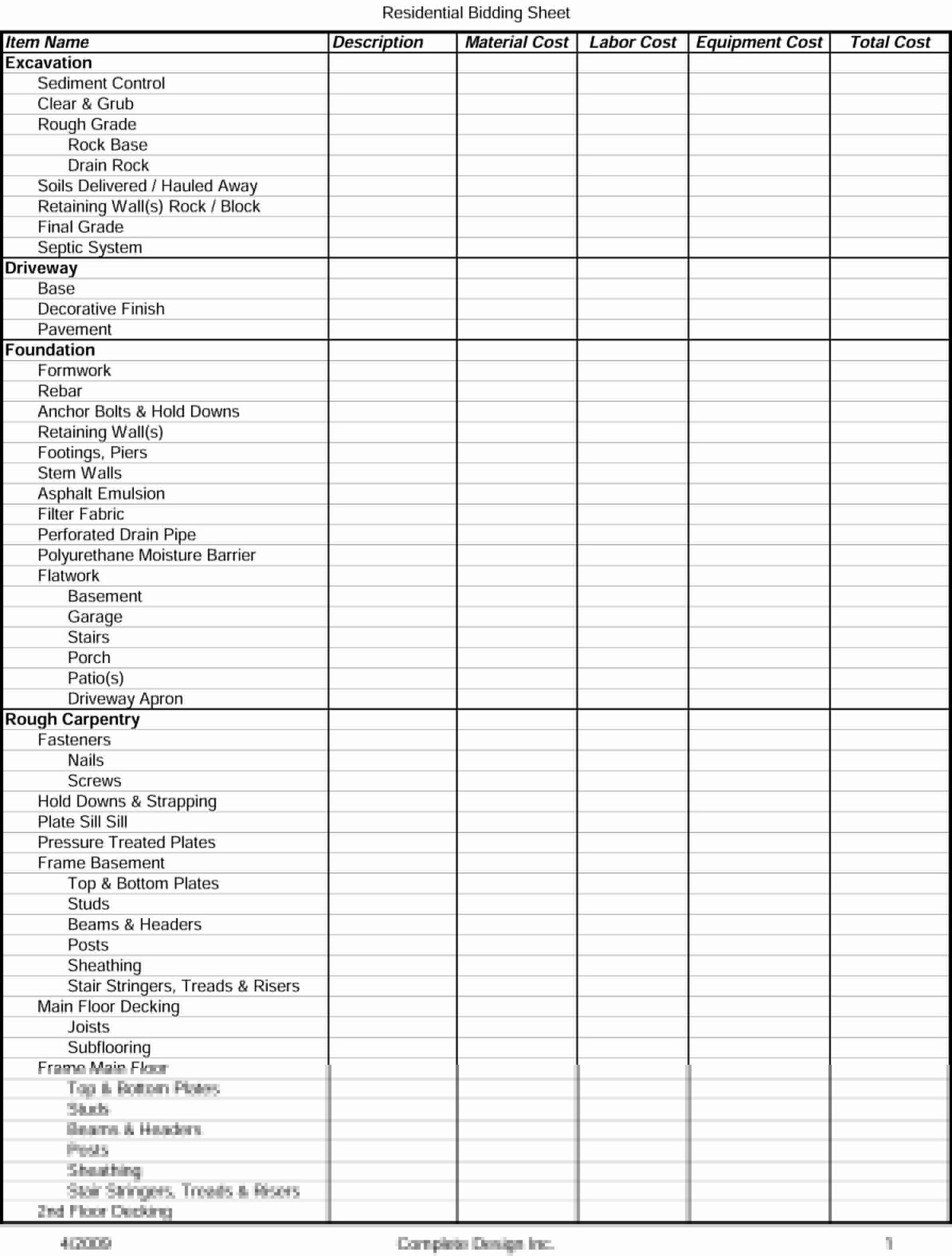 50 Residential Construction Cost Breakdown Excel | Ufreeonline Template pertaining to Cost Breakdown Template