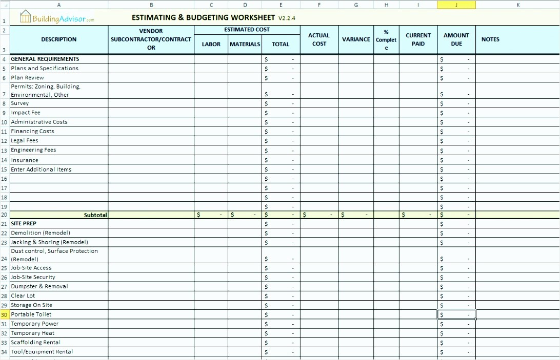 50 Residential Construction Cost Breakdown Excel | Ufreeonline Template with regard to New Construction Cost Breakdown Template