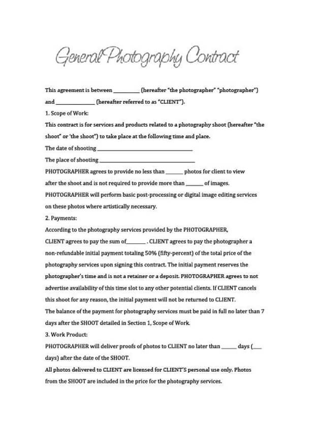 6 Free Wedding Photography Contract Templates intended for Photography Services Contract Template