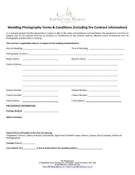 6+ Wedding Photography Contract Templates | Free &amp; Premium Templates intended for Video Shoot Contract Template