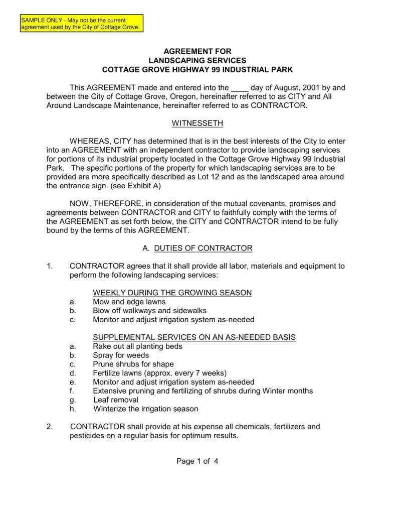 7+ Landscaping Services Contract Templates - Word, Pdf, Apple Pages regarding Lawn Maintenance Contract Template
