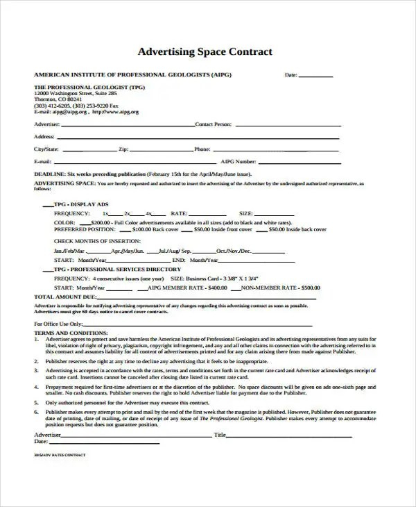 9+ Advertising Contract Templates - Sample, Examples | Free for New Online Advertising Contract Template