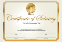 90 Days Sobriety Certificate (Gold) Printable Certificate intended for Certificate Of Sobriety Template Free