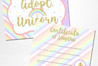 Adopt A Unicorn Certificate Unicorn Rainbow Birthday Party for Unicorn Adoption Certificate Templates