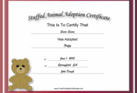 Adoption Certificate Stuffed Animal Bear Academic Certificate Printable throughout Fantastic Stuffed Animal Adoption Certificate Template Free