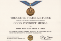 Air Force Good Conduct Medal Certificate with regard to Army Good Conduct Medal Certificate Template
