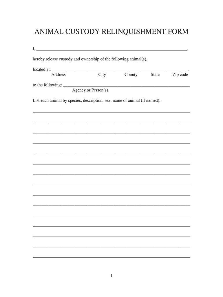 Animal Relinquishment Form - Fill Online, Printable, Fillable, Blank inside Horse Adoption Contract Template