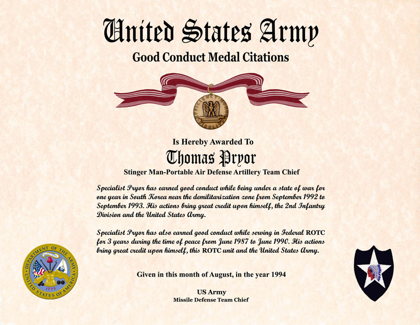 Army Good Conduct Medal Certificate Template (6) - Templates Example intended for Fresh Good Conduct Certificate Template