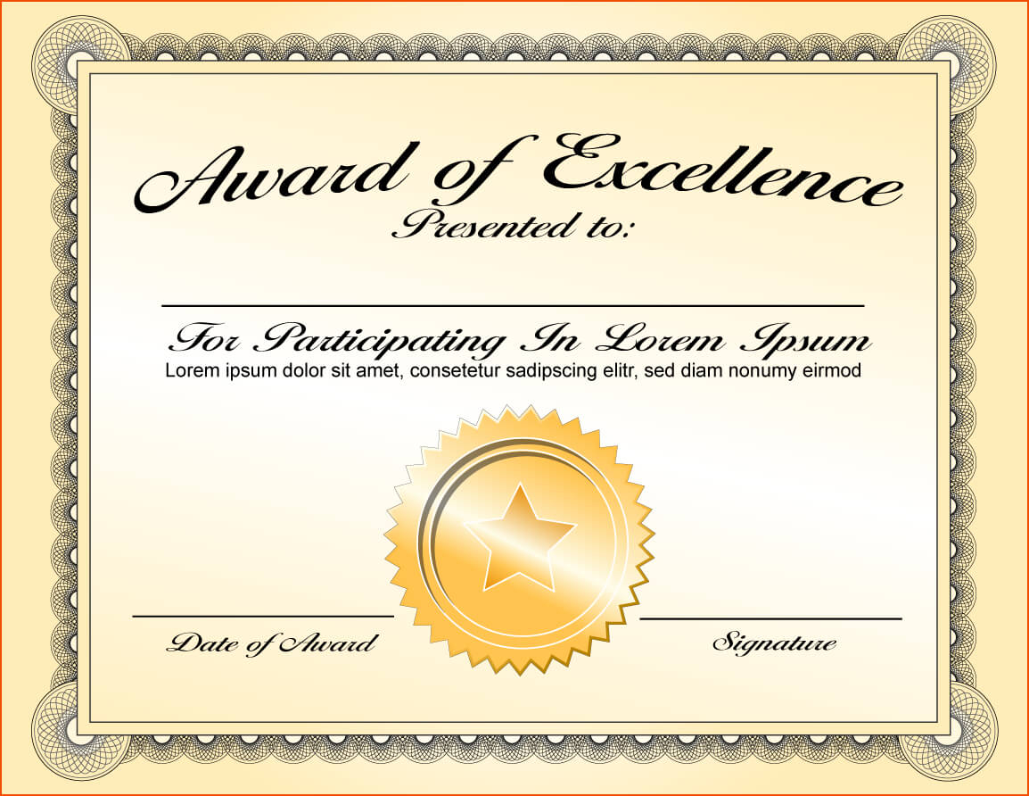 Award Of Excellence Certificate Template - Atlantaauctionco for New Honor Award Certificate Templates