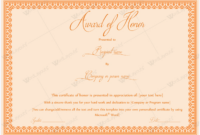 Award Of Honor (Orange Themed) - Word Layouts | Certificate Templates for New Honor Award Certificate Templates