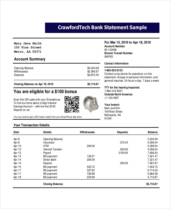 Bank Statement Template - 28+ Free Word, Pdf Document Downloads | Free throughout Checking Account Statement Template