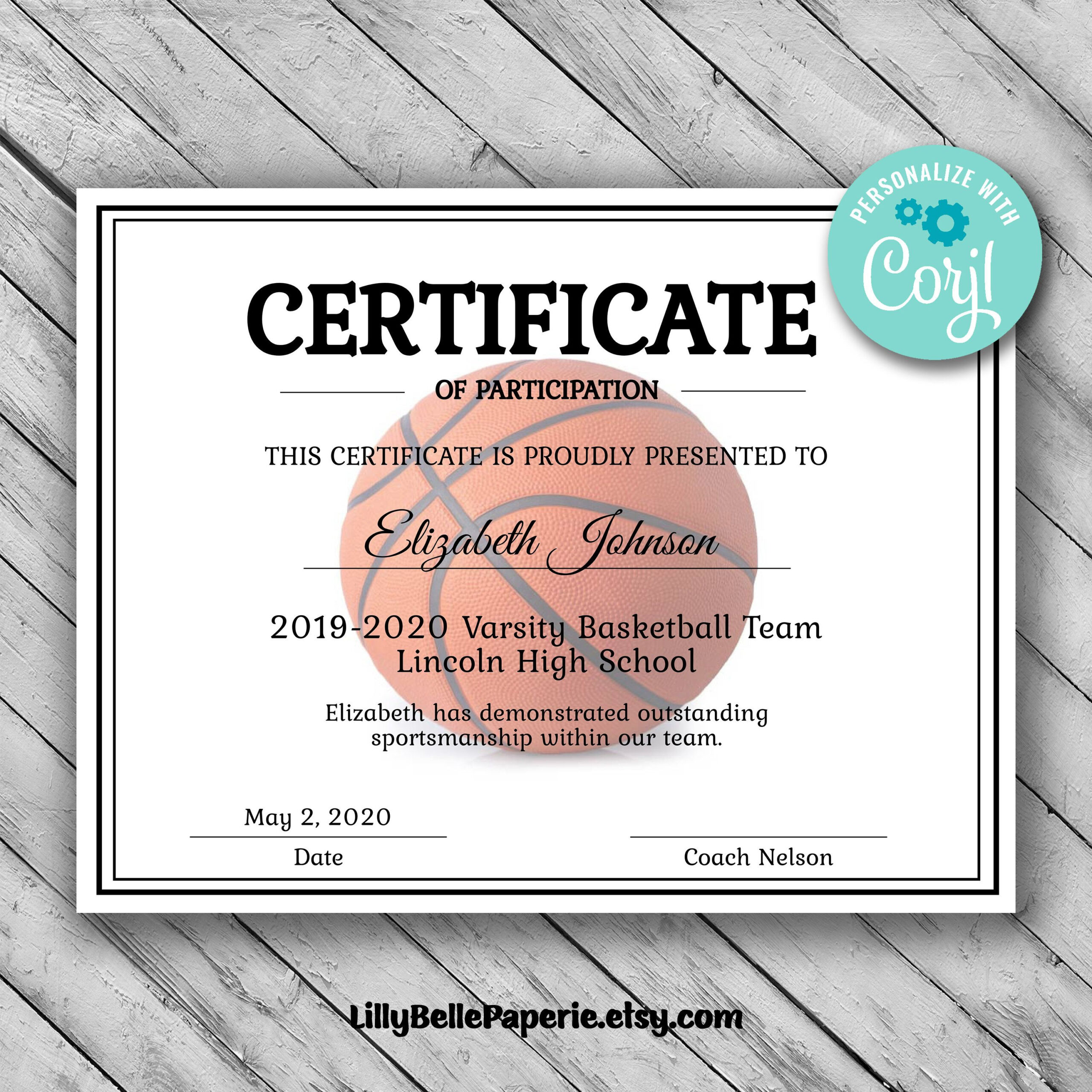 Basketball Certificate | Template Printable, Certificate Templates in Basketball Certificate Template