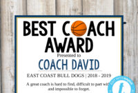 Basketball Coach Gift Team Gift Best Coach Award Coach Team | Etsy regarding Best Coach Certificate Template