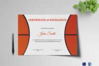 Basketball Excellence Award Certificate Design Template In Psd, Word in Awesome Basketball Achievement Certificate Templates