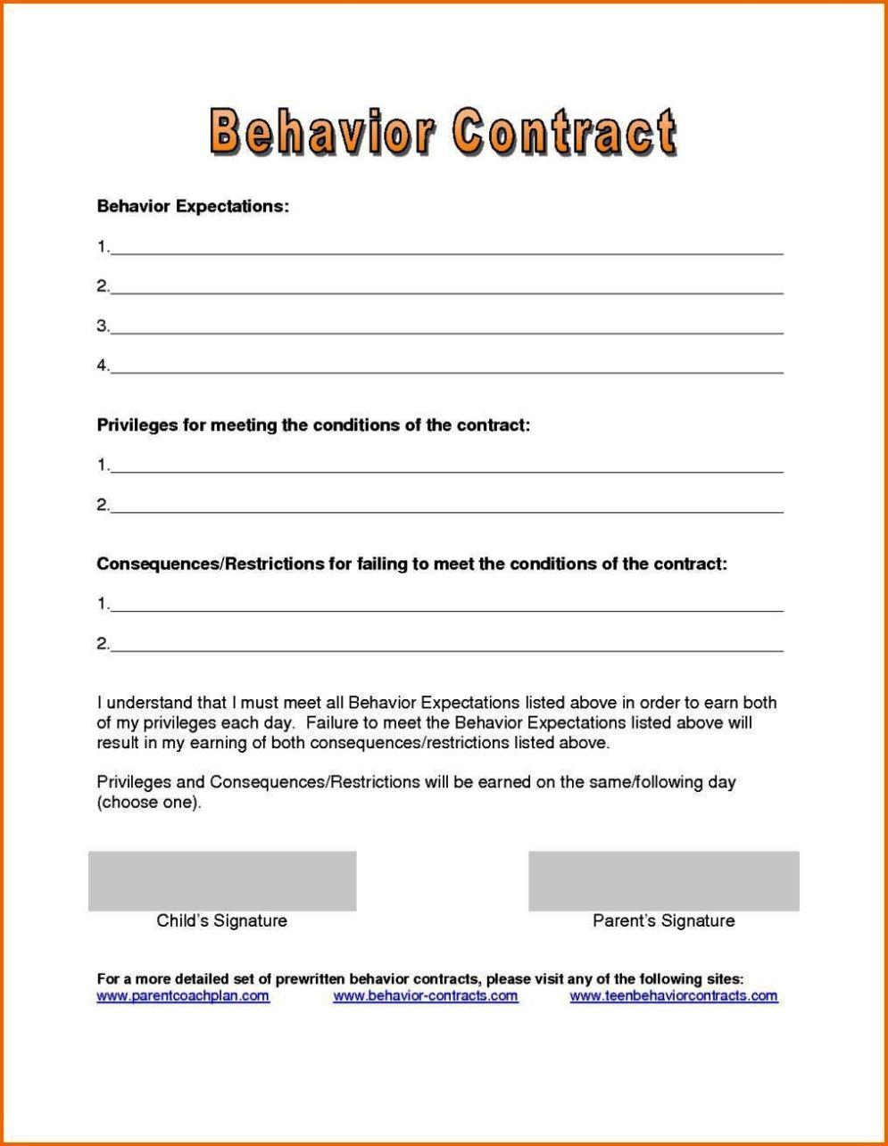 Behavior Modification Contract Template : 30 Behavior Contract Template for Student Behavior Contract Template