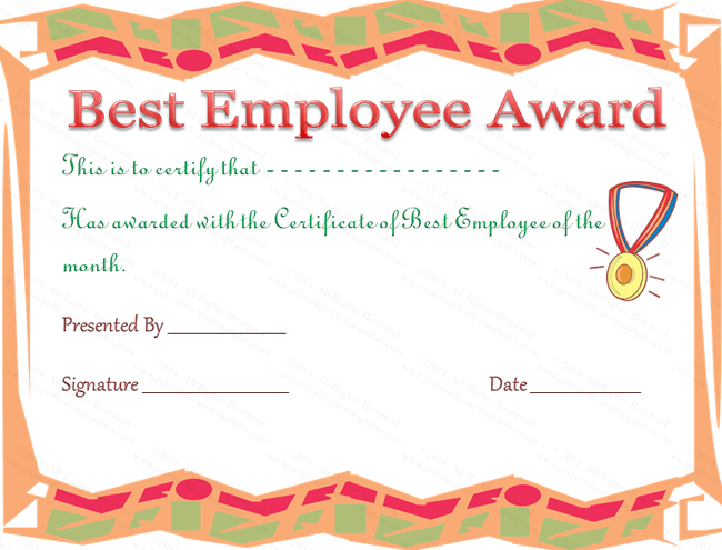 Best Employee Award Certificate Template inside Great Work Certificate Template