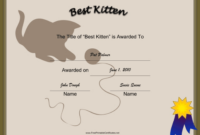 Best Kitten Printable Certificate throughout Fascinating Kitten Birth Certificate Template