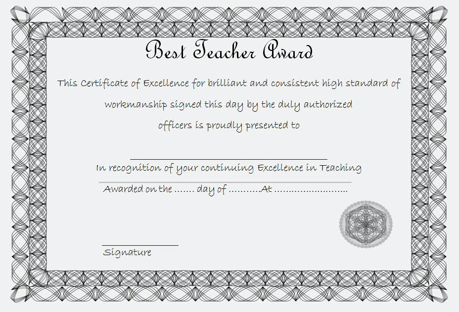 Best Teacher Award Certificate Free Template 1 In 2021 | Teacher Awards in Simple Best Teacher Certificate