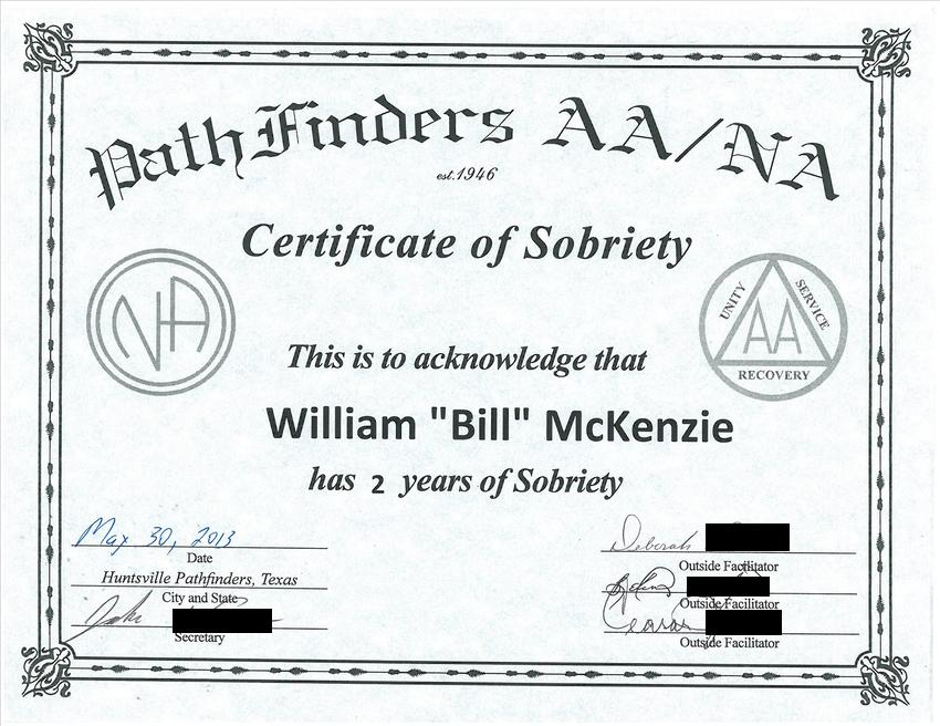 Between The Bars : Pathfinders: Certificate Of Sobriety — William Mckenzie intended for New Certificate Of Sobriety Template Free