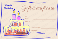 Birthday Gift Certificate (Candles And Cake) – Doc Formats | Gift in Kids Gift Certificate Template