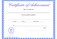 Blank Certificate Of Achievement Template intended for Fresh Certificate Of Accomplishment Template Free