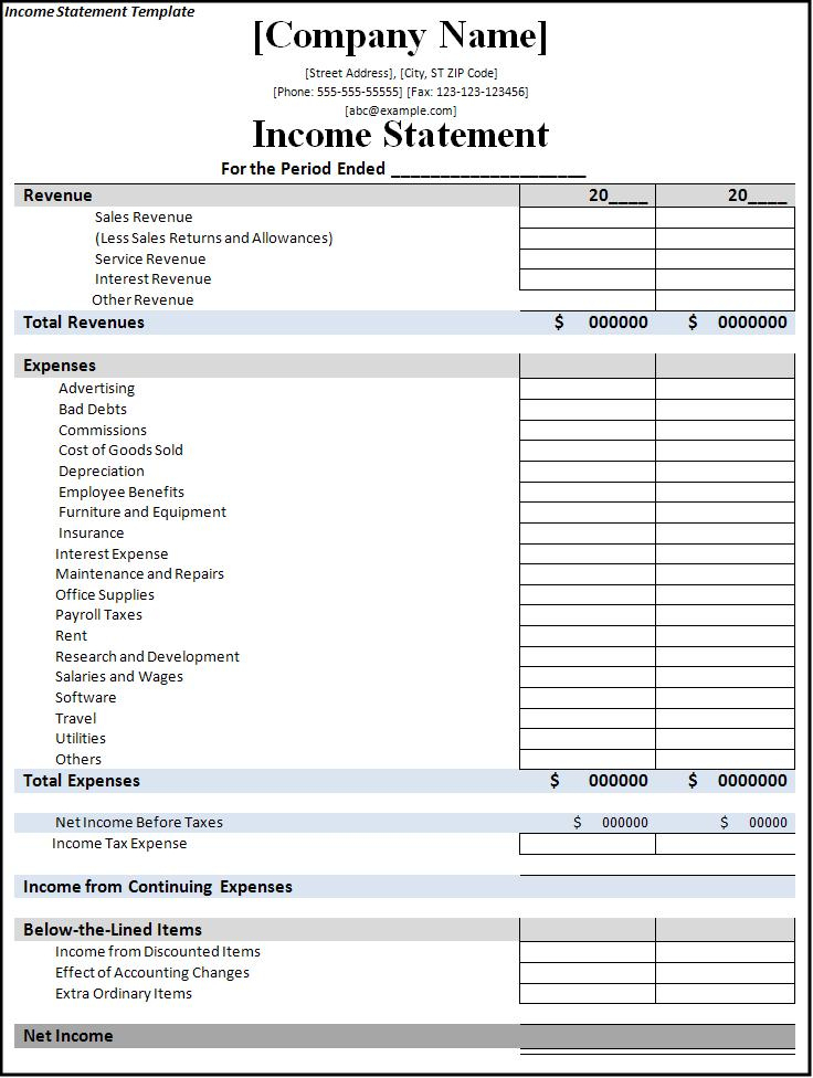 Blank Income Statement Template - Emmamcintyrephotography within Corporate Financial Statement Template
