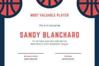 Blue Red And White Basketball Illustration Sport Certificate Regarding throughout Basketball Gift Certificate Template