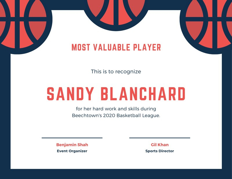 Blue Red And White Basketball Illustration Sport Certificate Regarding within Basketball Gift Certificate Templates