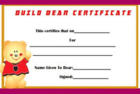 Build Certificate For Bear | Birth Certificate Template, Certificate throughout Stuffed Animal Birth Certificate Templates