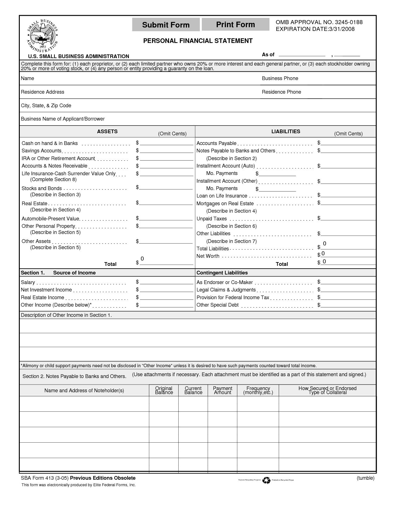 Business Plan Financial Template | Personal Financial Statement in Corporate Financial Statement Template