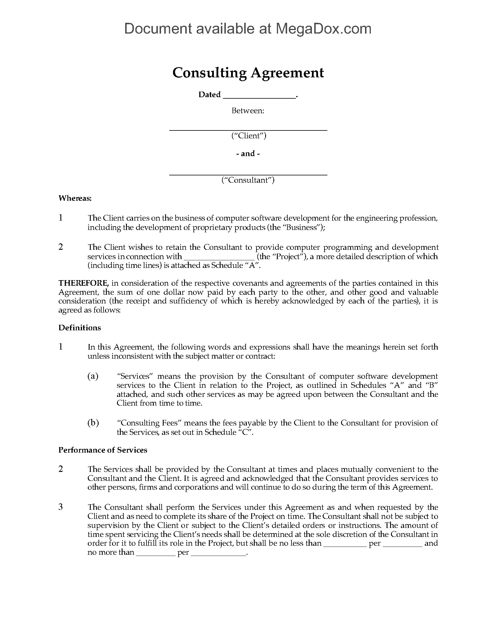 Canada Consulting Agreement For Software Development | Legal Forms And with regard to It Consulting Contract Template