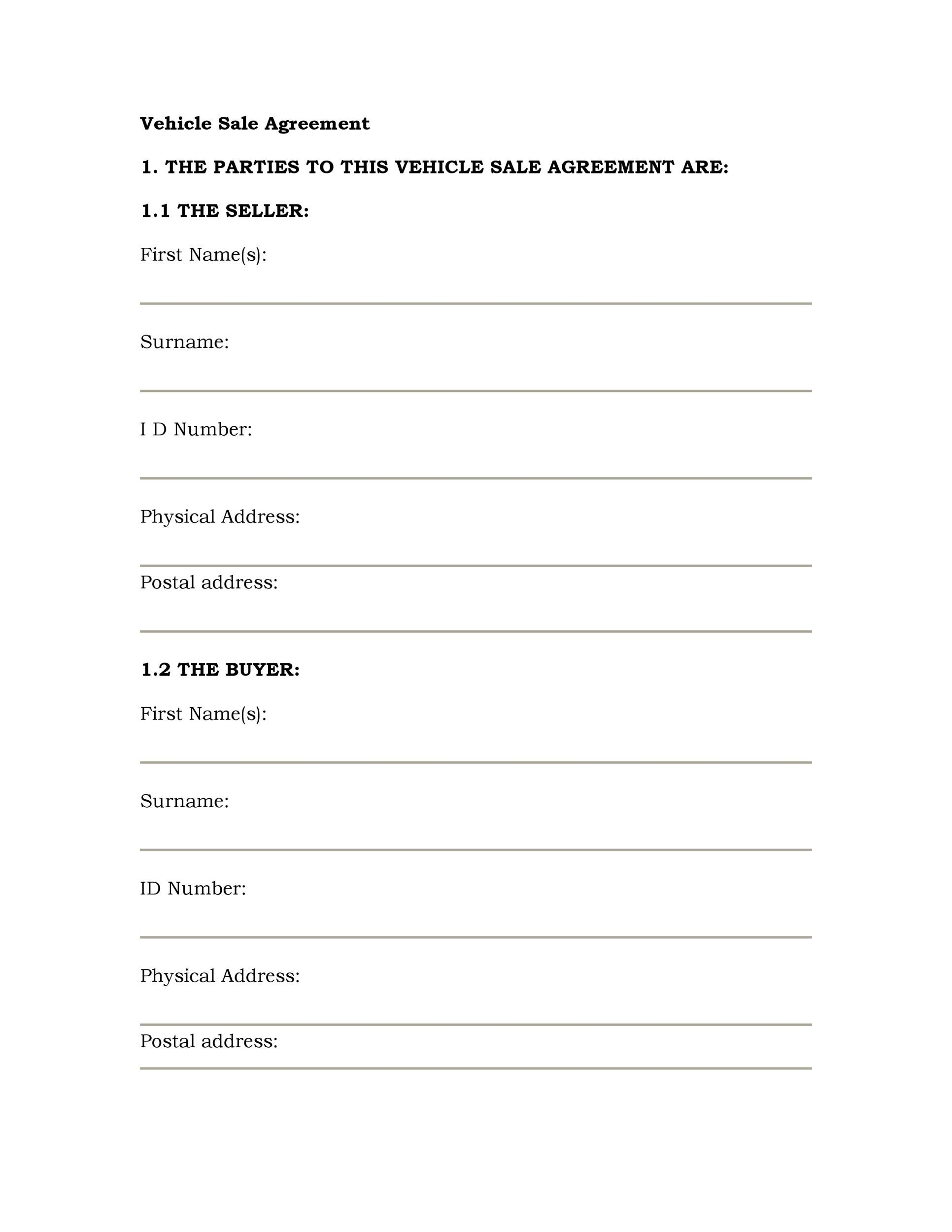 Car Purchase Agreement Private Party / 13 Sample Car Purchase Agreement intended for Awesome Private Party Contract Template