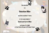 Cat Birth Certificates Page for Fascinating Kitten Birth Certificate Template