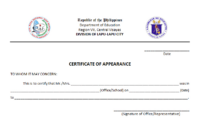 Certificate Of Appearance Template | Certificate Templates, Free with Certificate Of Appearance Template