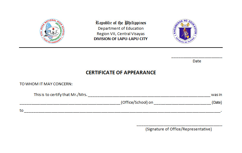 Certificate Of Appearance Template | Certificate Templates, Free with Certificate Of Appearance Template