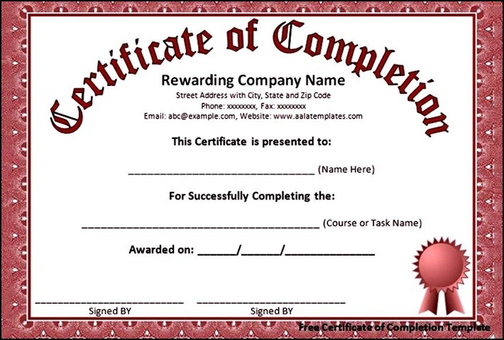 Certificate Of Completion Template Word - Sample Templates pertaining to Class Completion Certificate Template