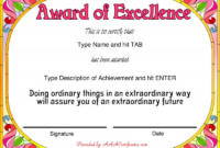 Certificate Of Excellence Template Word Awesome Free Award Certificate inside New Award Of Excellence Certificate Template