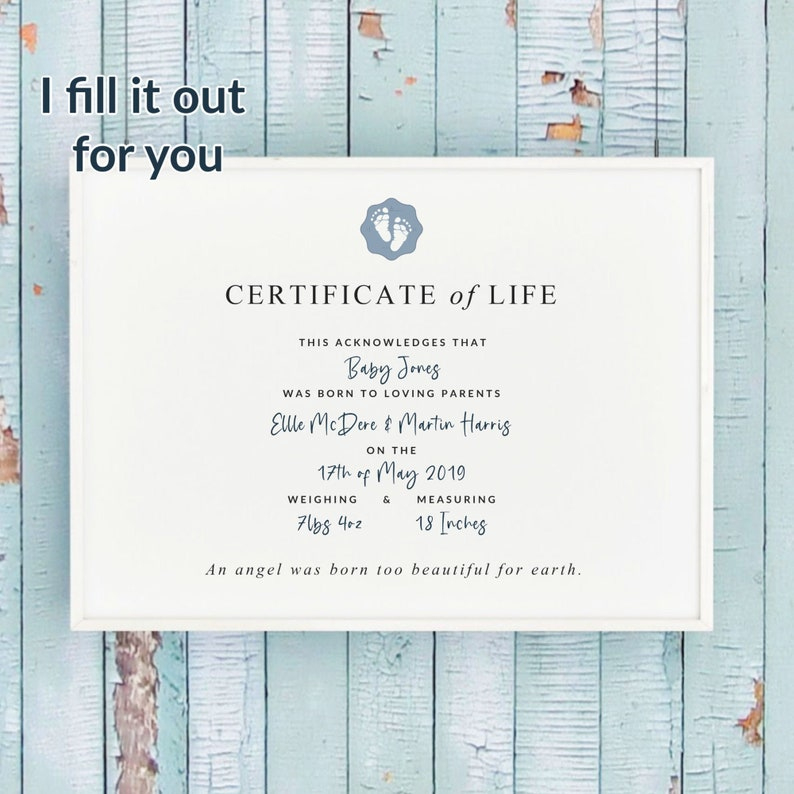 Certificate Of Life Stillbirth Miscarriage Remembrance | Etsy Hong Kong pertaining to Baby Death Certificate Template