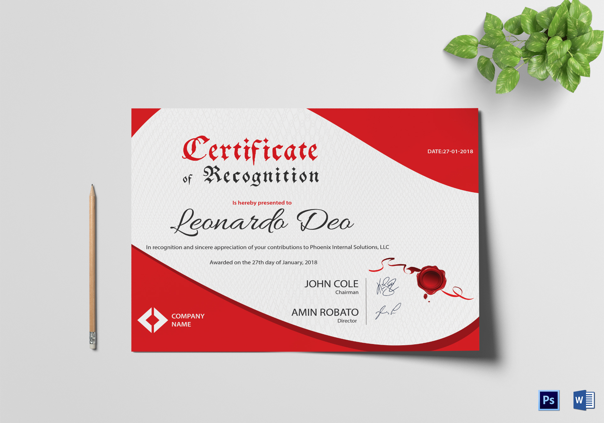 Certificate Of Recognition Design Template In Psd, Word in Sample Certificate Of Recognition Template