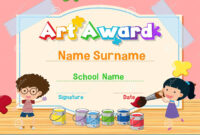 Certificate Template For Art Award With Kids Painting In Background with Drawing Competition Certificate Templates