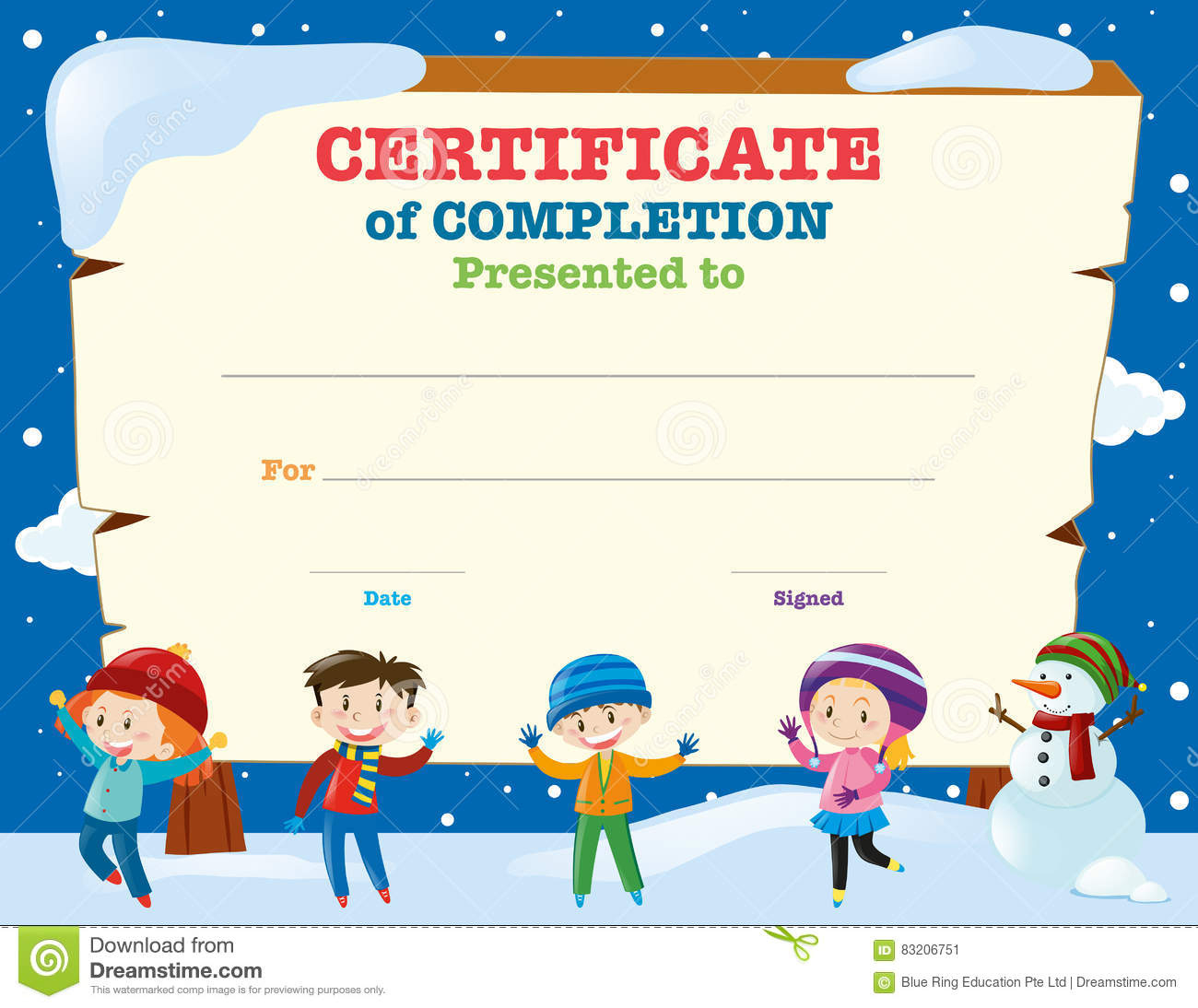Certificate Template With Kids In The Snow Stock Vector - Illustration in Amazing Children&amp;#039;S Certificate Template