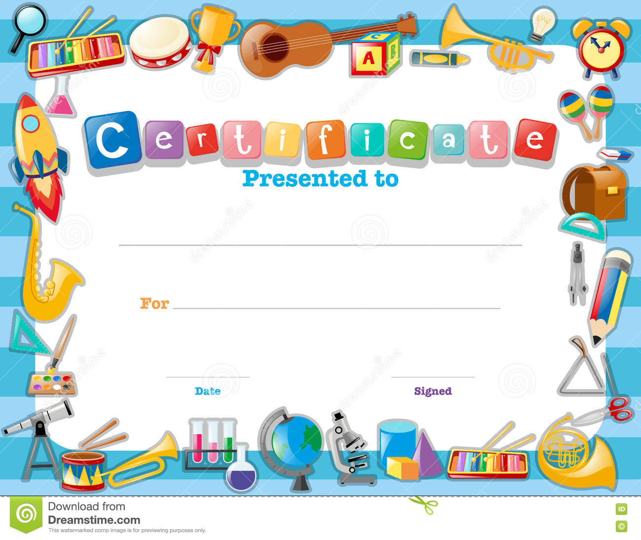 Certificate Template With School Items Stock Illustration with regard to Simple Free 6 Printable Science Certificate Templates