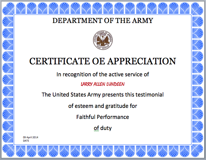 Certificate Templates: Army Certificate Of Achievement Template with regard to Certificate Of Achievement Army Template