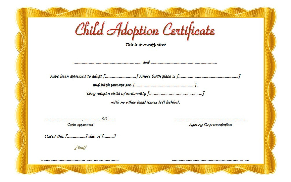 Child Adoption Certificate Template Editable [10+ Best For Pet Adoption regarding Child Adoption Certificate Template Editable
