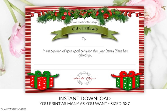 Christmas Gift Certificate Christmas Trip Gift Certificate | Etsy for Homemade Christmas Gift Certificates Templates