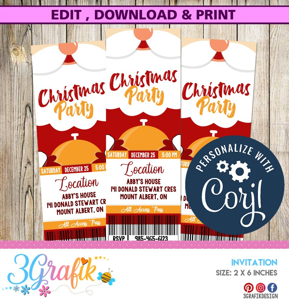 Christmas Party - Ticket Invitation - Printable - 3Grafik with Soccer Certificate Template Free 21 Ideas