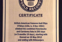 Climbing Certificates Vanessa O'Brien Inside Guinness World Record pertaining to Guinness World Record Certificate Template