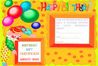 Colorful Clown Happy Birthday Gift Certificate Template in Kids Gift Certificate Template