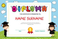 Colorful Kids Diploma Certificate Background Design Template Vector pertaining to Free Kindergarten Diploma Certificate Templates 7 Designs Free